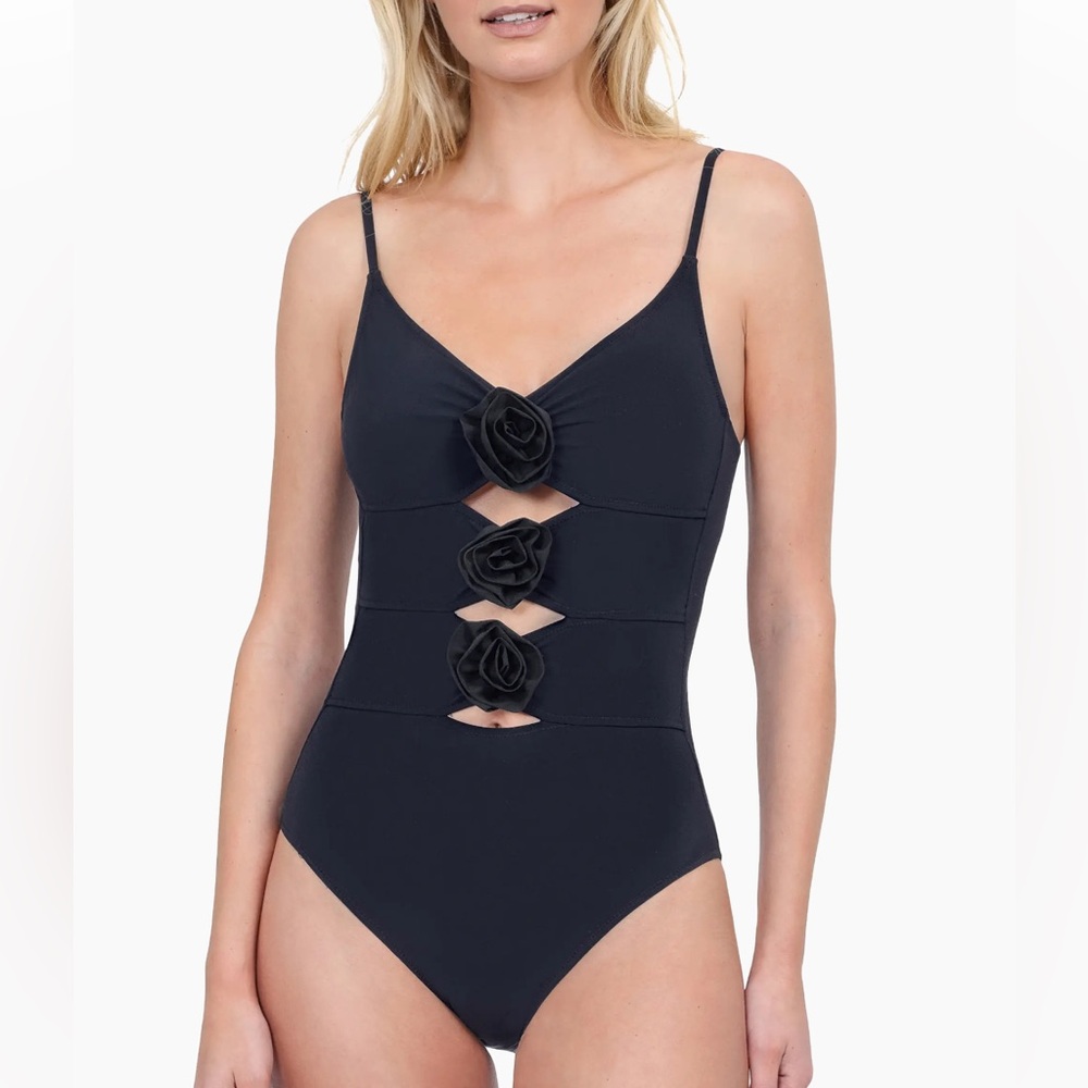 GOTTEX Rosebud black v-neck cutout one piece swimsuit